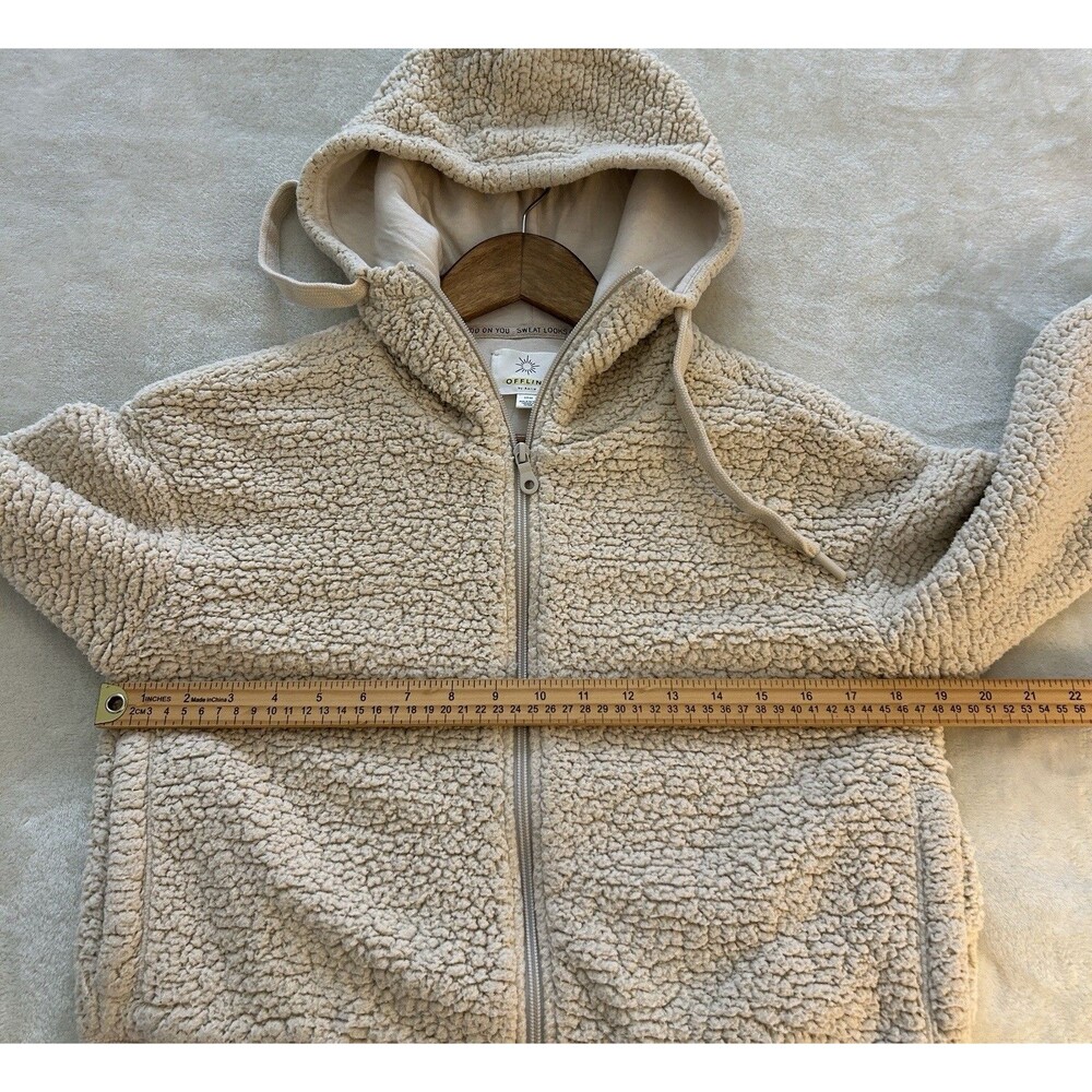 Offline Aerie Womens Sweater Small Hoodie Zip Up Sherpa Cozy Cream Teddy Chunky - Picture 7 of 14